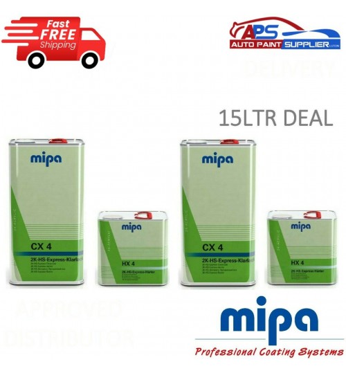MIPA CX 4 EXPRESS 2 X KLARLACK CLEARCOAT LACQUER WITH HX 4 HARDENER - 7.5LTR KIT